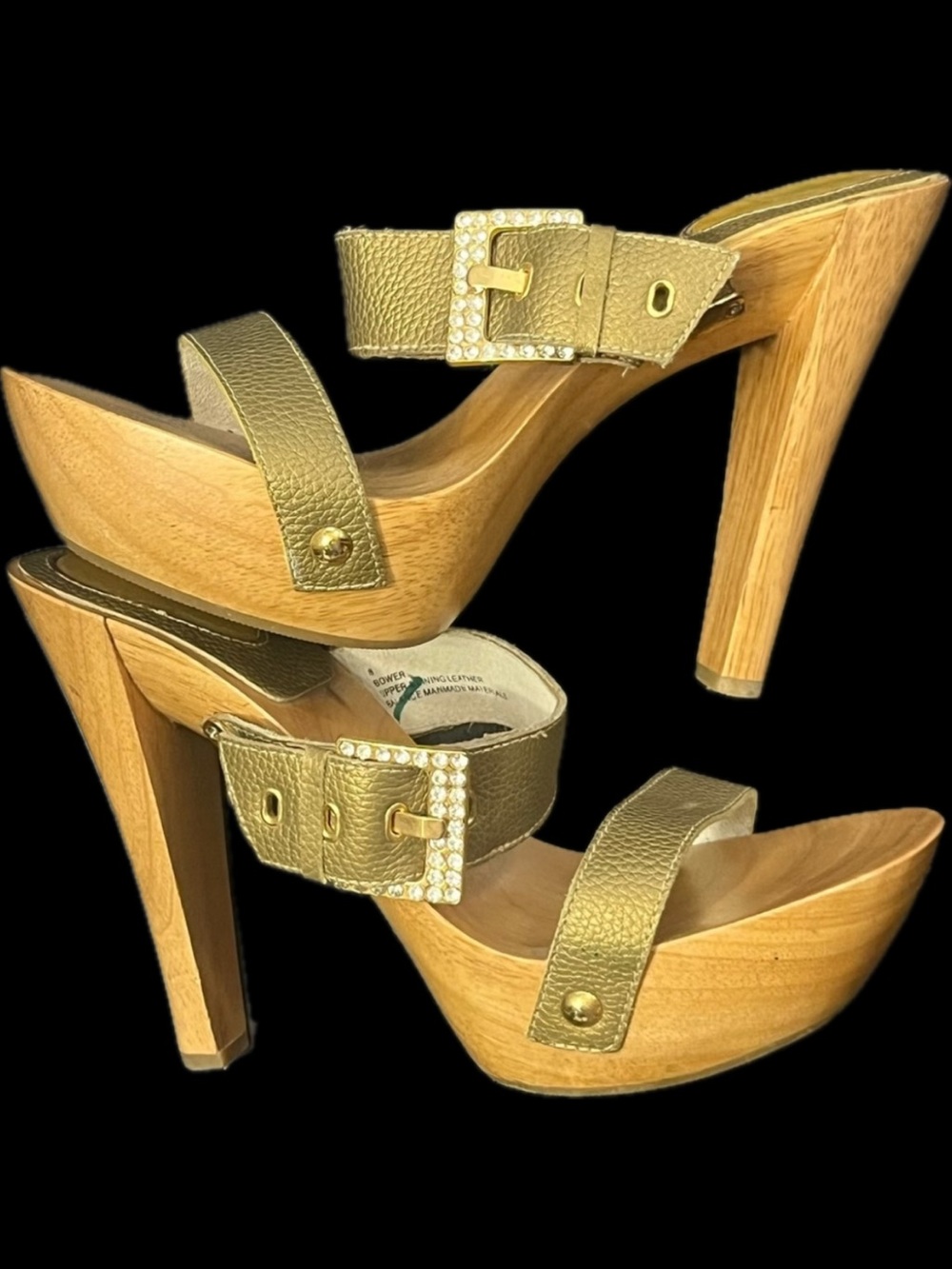 Steve Madden Bronze strap rhinestone buckle mule sandal platform high heel shoes